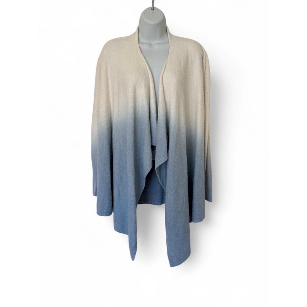 Barefoot Dreams CozyChic Lite Ombre Cardigan Blue Cream Dip Dye Wrap Sweater S/M